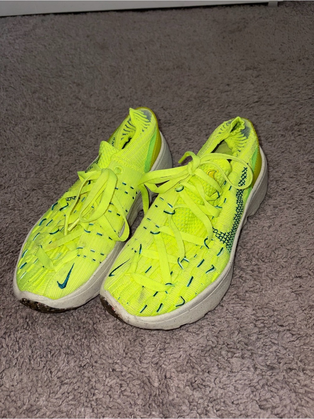 Nike Neon Yellow Athletic Sneakers with Blue Stitching